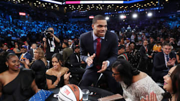 BROOKLYN, NY - JUNE 21: Miles Bridges reacts after being selected twelfth by the LA Clippers on June 21, 2018 at Barclays Center during the 2018 NBA Draft in Brooklyn, New York. NOTE TO USER: User expressly acknowledges and agrees that, by downloading and or using this photograph, User is consenting to the terms and conditions of the Getty Images License Agreement. Mandatory Copyright Notice: Copyright 2018 NBAE (Photo by Michael J. LeBrecht II/NBAE via Getty Images)