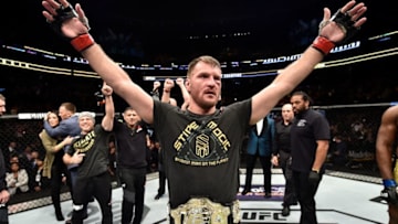 BOSTON, MA - JANUARY 20: Stipe Miocic celebrates after his unanimous-decision victory over Francis Ngannou of Cameroon in their heavyweight championship bout during the UFC 220 event at TD Garden on January 20, 2018 in Boston, Massachusetts. (Photo by Jeff Bottari/Zuffa LLC/Zuffa LLC via Getty Images)