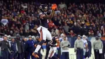 Dec 4, 2014; Chicago, IL, USA; Chicago Bears wide receiver Brandon Marshall (15) catches a pass during the second quarter against the Dallas Cowboys at Soldier Field. Mandatory Credit: Dennis Wierzbicki-USA TODAY Sports