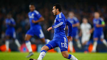 LONDON, ENGLAND - DECEMBER 09: Pedro of Chelsea in action during the UEFA Champions League Group G match between Chelsea FC and FC Porto at Stamford Bridge on December 9, 2015 in London, United Kingdom. (Photo by Clive Rose/Getty Images)
