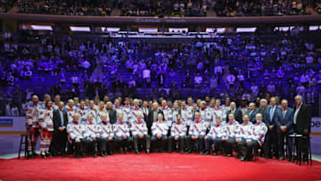 NEW YORK, NEW YORK - FEBRUARY 08: The New York Rangers Stanley Cup winning team of 1994 attend a ceremony prior to the Rangers game against the Carolina Hurricanes at Madison Square Garden on February 08, 2019 in New York City. The Rangers were celebrating the 25th anniversary of their Stanley Cup win in 1994. (Photo by Bruce Bennett/Getty Images)