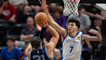 Chet Holmgren #7 of the Oklahoma City Thunder .(Photo by Chris Gardner/Getty Images)