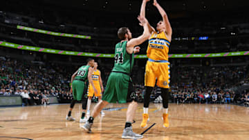 DENVER, CO - MARCH 10: Nikola Jokic #15 of the Denver Nuggets shoots the ball against the Boston Celtics on March 10, 2017 at the Pepsi Center in Denver, Colorado. NOTE TO USER: User expressly acknowledges and agrees that, by downloading and/or using this Photograph, user is consenting to the terms and conditions of the Getty Images License Agreement. Mandatory Copyright Notice: Copyright 2017 NBAE (Photo by Garrett Ellwood/NBAE via Getty Images)