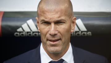MADRID, SPAIN - MAY 14: Real Madrid manager Zinedine Zidane looks on prior the La Liga match between Real Madrid CF and Sevilla CF at Estadio Santiago Bernabeu on May 14, 2017 in Madrid, Spain. (Photo by fotopress/Getty Images )