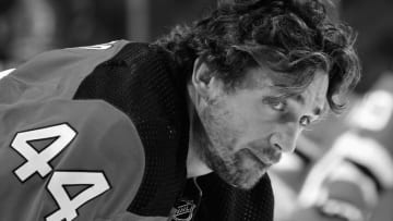 Miles Wood #44 of the New Jersey Devils skates in warm-ups prior to the game against the New York Rangers in a preseason game at the Prudential Center on October 01, 2021 in Newark, New Jersey. (Photo by Bruce Bennett/Getty Images)