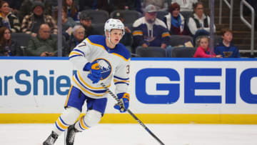 ST LOUIS, MO - JANUARY 24: Casey Mittelstadt #37 of the Buffalo Sabres skates against the St. Louis Blues at Enterprise Center on January 24, 2023 in St Louis, Missouri. (Photo by Dilip Vishwanat/Getty Images)