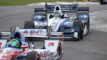 BIRMINGHAM, AL - APRIL 23: Max Chilton (8) running down Conor Daly (4) during the Honda Grand Prix of Alabama IndyCar race at Barber Motorsports Park in Birmingham, AL. (James Black/Icon Sportswire via Getty Images)