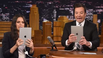 NEW YORK, NY - JULY 20: Mila Kunis and host Jimmy Fallon during the 'Filtered Scenes' segment on 'The Tonight Show Starring Jimmy Fallon'at Rockefeller Center on July 20, 2016 in New York City. (Photo by Jamie McCarthy/Getty Images for NBC)