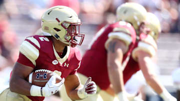 CHESTNUT HILL, MA - SEPTEMBER 29: AJ Dillon #2 of the Boston College Eagles runs the ball during the first half of the game between the Boston College Eagles and the Temple Owls at Alumni Stadium on September 29, 2018 in Chestnut Hill, Massachusetts. (Photo by Maddie Meyer/Getty Images)