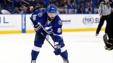 May 18, 2016; Tampa, FL, USA; Tampa Bay Lightning right wing Nikita Kucherov (86) during the third period of game three of the Eastern Conference Final of the 2016 Stanley Cup Playoffs at Amalie Arena. Pittsburgh Penguins defeated the Tampa Bay Lightning 4-2. Mandatory Credit: Kim Klement-USA TODAY Sports