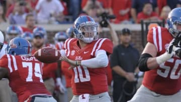 Sep 26, 2015; Oxford, MS, USA; Mississippi Rebels quarterback Chad Kelly (10) during the game against the Vanderbilt Commodores at Vaught-Hemingway Stadium. Mandatory Credit: Justin Ford-USA TODAY Sports