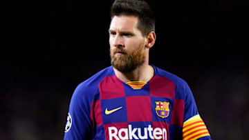 BARCELONA, SPAIN - NOVEMBER 05: Lionel Messi of FC Barcelona looks on during the UEFA Champions League group F match between FC Barcelona and Slavia Praha at Camp Nou on November 05, 2019 in Barcelona, Spain. (Photo by Quality Sport Images/Getty Images)
