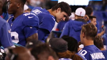 Daniel Jones, Eli Manning, New York Giants. (Photo by Al Bello/Getty Images)