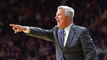 MANHATTAN, KS - JANUARY 18: Head coach Bruce Weber of the Kansas State Wildcats call out instructions during the second half against the West Virginia Mountaineers at Bramlage Coliseum on January 18, 2020 in Manhattan, Kansas. (Photo by Peter G. Aiken/Getty Images)