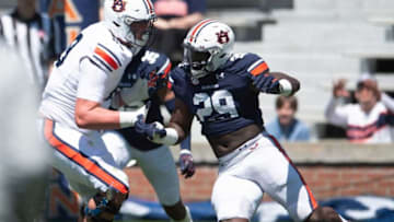 Auburn football EDGE Derick Hall compared incoming Oregon transfer Jayson Jones to Tigers great Derrick Brown when speaking to the media Mandatory Credit: The Montgomery Advertiser