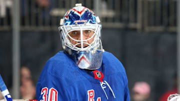 NEW YORK, NY - DECEMBER 14: Henrik Lundqvist #30 of the New York Rangers looks on against the Arizona Coyotes at Madison Square Garden on December 14, 2018 in New York City. The Arizona Coyotes won 4-3 in overtime. (Photo by Jared Silber/NHLI via Getty Images)