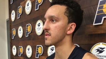 Landry Shamet talking to reporters at his pre-draft workout