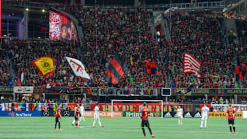 ATLANTA, GA MARCH 17: Flags wave in the crowd during the match between Vancouver and Atlanta United on March 17, 2018 at Mercedes Benz Stadium in Atlanta, GA. Atlanta United FC defeated the Vancouver Whitecaps by a score of 4 - 1. (Photo by Rich von Biberstein/Icon Sportswire via Getty Images)