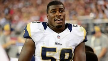 Nov. 25, 2012; Glendale, AZ, USA: St. Louis Rams linebacker Jo-Lonn Dunbar (58) against the Arizona Cardinals at University of Phoenix Stadium. Mandatory Credit: Mark J. Rebilas-USA TODAY Sports