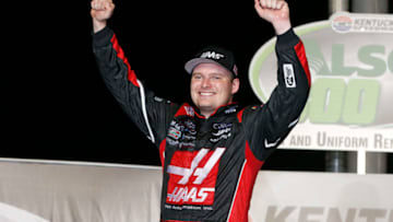SPARTA, KENTUCKY - JULY 12: Cole Custer, driver of the #00 Haas Automation Ford, celebrates in Victory Lane after winning the NASCAR Xfinity Series Alsco 300 at Kentucky Speedway on July 12, 2019 in Sparta, Kentucky. (Photo by Brian Lawdermilk/Getty Images)