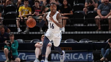 SALT LAKE CITY - JULY 2: Brandon Goodwin #16 of the Memphis Grizzlies handles the ball against the Atlanta Hawks during the 2018 Utah Summer League on July 2, 2018 at the Vivint Smart Home Arena in Salt Lake CIty, Utah. NOTE TO USER: User expressly acknowledges and agrees that, by downloading and/or using this photograph, user is consenting to the terms and conditions of the Getty Images License Agreement. Mandatory Copyright Notice: Copyright 2018 NBAE (Photo by Joe Murphy/NBAE via Getty Images)
