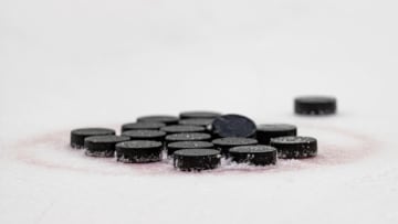 COLUMBUS, OH - JUNE 27: A detailed view of hockey pucks during the 2019 Columbus Blue Jackets development camp on June 27, 2019 at OhioHealth Ice Haus in Columbus, OH. (Photo by Adam Lacy/Icon Sportswire via Getty Images)