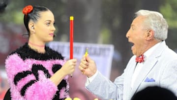 Oct 4, 2014; Oxford, MS, USA; Performing artist Katy Perry and Lee Corso of ESPN College Gameday prior to the Mississippi Rebels game against the Alabama Crimson Tide at Vaught-Hemingway Stadium. Mandatory Credit: Christopher Hanewinckel-USA TODAY Sports