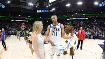 SALT LAKE CITY, UT - MARCH 30: Dante Exum #11 of the Utah Jazz speaks to the media after game against the Memphis Grizzlies on March 30, 2018 at vivint.SmartHome Arena in Salt Lake City, Utah. Copyright 2018 NBAE (Photo by Melissa Majchrzak/NBAE via Getty Images)