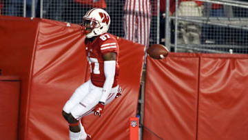 MADISON, WI - SEPTEMBER 01: Quintez Cephus #87 of the Wisconsin Badgers scores a touchdown in the third quarter against the Utah State Aggies at Camp Randall Stadium on September 1, 2017 in Madison, Wisconsin. (Photo by Dylan Buell/Getty Images)