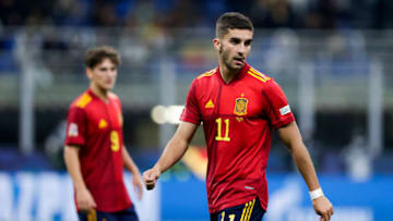 Spain's Ferran Torres during the Nations league match against France at the San Siro on October 10, 2021 in Milan, Italy. (Photo by David S. Bustamante/Soccrates/Getty Images)