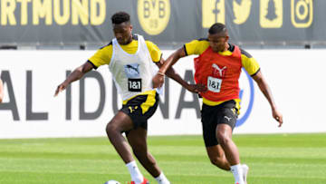 Dan Axel Zagadou and Manuel Akanji in training (Photo by Alex Gottschalk/DeFodi Images via Getty Images)