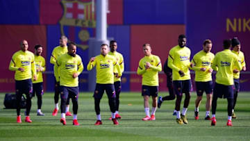 Barcelona's players take part in a training session at the Joan Gamper training ground in Sant Joan Despi in the outskirts of Barcelona on February 29, 2020 on the eve of the Spanish League football match between Real Madrid and Barcelona. (Photo by PAU BARRENA / AFP) (Photo by PAU BARRENA/AFP via Getty Images)