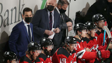 Head coach Lindy Ruff of the New Jersey Devils (c). (Photo by Bruce Bennett/Getty Images)