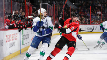 OTTAWA, ON - JANUARY 2: Bobby Ryan #9 of the Ottawa Senators skates against Christopher Tanev #8 of the Vancouver Canucks at Canadian Tire Centre on January 2, 2019 in Ottawa, Ontario, Canada. (Photo by Jana Chytilova/Freestyle Photography/Getty Images)