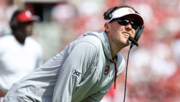 Sep 4, 2021; Norman, Oklahoma, USA; Oklahoma Sooners head coach Lincoln Riley reacts during the first quarter against the Tulane Green Wave at Gaylord Family-Oklahoma Memorial Stadium. Mandatory Credit: Kevin Jairaj-USA TODAY Sports