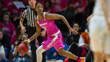 KNOXVILLE, TN - FEBRUARY 02: Tennessee Lady Volunteers guard Diamond DeShields (11) pushes the ball up the court during a game between the LSU Tigers and Tennessee Lady Volunteers on February 2, 2017, at Thompson-Boling Arena in Knoxville, TN. Tennessee defeated the Tigers 77-58. (Photo by Bryan Lynn/Icon Sportswire via Getty Images)