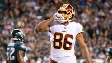 PHILADELPHIA, PA - OCTOBER 23: Redskins TE Jordan Reed (86) celebrates a touchdown in the second half during the game between the Washington Redskins and Philadelphia Eagles on October 23, 2017 at Lincoln Financial Field in Philadelphia, PA. (Photo by Kyle Ross/Icon Sportswire via Getty Images)