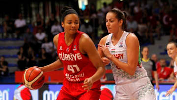 NIS, SERBIA - JUNE 30: Kiah Stokes (41) of Turkey in action during FIBA Women's EuroBasket 2019 Group C basketball match between Turkey and Hungary in Nis, Serbia on June 30, 2019. (Photo by Sasa Djordjevic/Anadolu Agency/Getty Images)