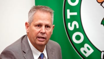 PORTLAND, ME - JUNE 21: Danny Ainge, Celtics President of Basketball Operations, speaks at a press conference in Portland, Maine on June 21, 2012 announcing that the Celtics and Red Claws have entered into a single affiliation partnership beginning with the upcoming 2012-2013 NBA D-League season. Making the announcement at the headquarters of the Maine Red Claws in downtown Portland were Danny Ainge, Celtics President of Basketball Operations, Dan Reed, President of the NBA D-League, and Bill Ryan, Jr., Team Chairman of the Maine Red Claws. NOTE TO USER: User expressly acknowledges and agrees that, by downloading and or using this photograph, User is consenting to the terms and conditions of the Getty Images License Agreement. Mandatory Copyright Notice: Copyright 2012 (Photo by Rich Obrey/NBAE via Getty Images)