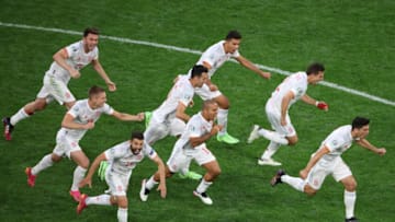 SAINT PETERSBURG, RUSSIA - 2021/07/02: Spanish players celebrating during the European championship EURO 2020 between Switzerland and Spain at Gazprom Arena.(Final Score; Switzerland 1:2 Spain). (Photo by Maksim Konstantinov/SOPA Images/LightRocket via Getty Images)