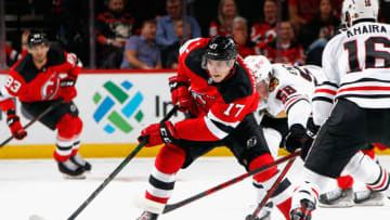 Yegor Sharangovich #17 of the New Jersey Devils. (Photo by Bruce Bennett/Getty Images)