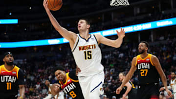 Nikola Jokic vs Utah Jazz forward Rudy Gay (Ron Chenoy-USA TODAY Sports)