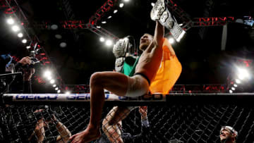 NEW YORK, NY - NOVEMBER 12: Conor McGregor of Ireland celebrates his KO victory over Eddie Alvarez of the United States in their lightweight championship bout during the UFC 205 event at Madison Square Garden on November 12, 2016 in New York City. (Photo by Michael Reaves/Getty Images )