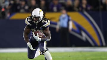 CARSON, CA - DECEMBER 22: Melvin Gordon #28 of the Los Angeles Chargers runs the ball during the second half of a game against the Baltimore Ravens at StubHub Center on December 22, 2018 in Carson, California. (Photo by Sean M. Haffey/Getty Images)