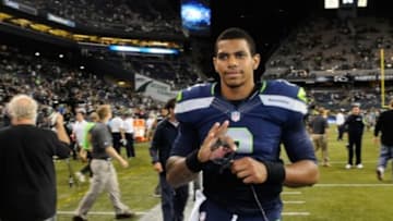 Aug 15, 2014; Seattle, WA, USA; Seattle Seahawks quarterback Terrelle Pryor (2) walks off the field after a game against the San Diego Chargers at CenturyLink Field. The Seahawks beat Chargers 41-14. Mandatory Credit: James Snook-USA TODAY Sports