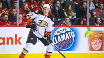 Dec 29, 2015; Calgary, Alberta, CAN; Anaheim Ducks defenseman Hampus Lindholm (47) against the Calgary Flames during the second period at Scotiabank Saddledome. Anaheim Ducks won 1-0. Mandatory Credit: Sergei Belski-USA TODAY Sports