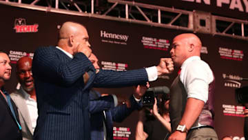 LAS VEGAS, NV - SEPTEMBER 14: Chuck Liddell poses with Tito Ortiz for their November 24th bout in Las Vegas at the T Mobile Arena on September 14, 2018 in Las Vegas, Nevada. (Photo by Al Bello/Getty Images)