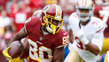 LANDOVER, MD - OCTOBER 15: Jamison Crowder #80 of the Washington Redskins runs after a catch in the first quarter of a game against the San Francisco 49ers at FedEx Field on October 15, 2017 in Landover, Maryland. The Redskins won 26-24. (Photo by Joe Robbins/Getty Images)