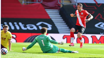 SOUTHAMPTON, ENGLAND - APRIL 04: Danny Ings of Southampton scores their team's second goal during the Premier League match between Southampton and Burnley at St Mary's Stadium on April 04, 2021 in Southampton, England. Sporting stadiums around the UK remain under strict restrictions due to the Coronavirus Pandemic as Government social distancing laws prohibit fans inside venues resulting in games being played behind closed doors. (Photo by Dan Mullan/Getty Images)