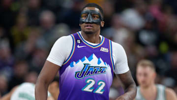 SALT LAKE CITY, UTAH - MARCH 18: Rudy Gay #22 of the Utah Jazz walks up the court against the Boston Celtics during the second half of their game March 18, 2023 at the Vivint Arena in Salt Lake City Utah. NOTE TO USER: User expressly acknowledges and agrees that, by downloading and using this photograph, User is consenting to the terms and conditions of the Getty Images License Agreement (Photo by Chris Gardner/ Getty Images)